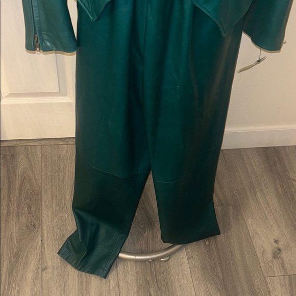 Nancy Heller Rare Vintage Green Genuine Leather Women's Pantsuit Set M - Picture 5 of 9